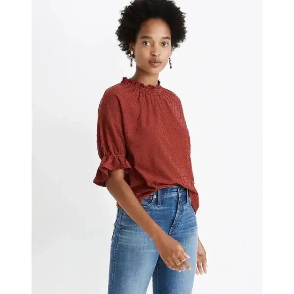 ✨MADEWELL Clipdot Ruffle Sz Small Top - Dark Brick✨
